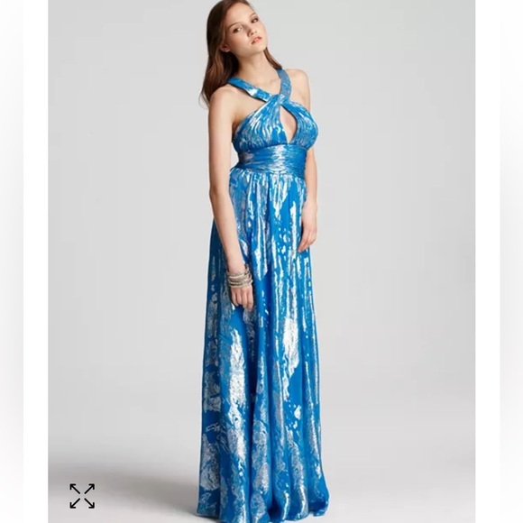 Aidan Mattox Foil Halter Neck Gown - Picture 1 of 10